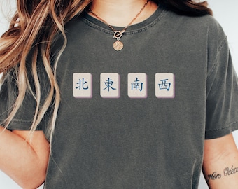 Mahjong Tiles T-Shirt, Chinese Characters Graphic Top