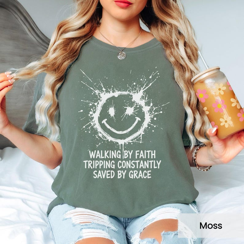 Walking by Faith Graphic T-Shirt, Inspirational Quote Tee, Humorous Faith Shirt, Casual Christian Apparel, Women's Faith Based Shirt