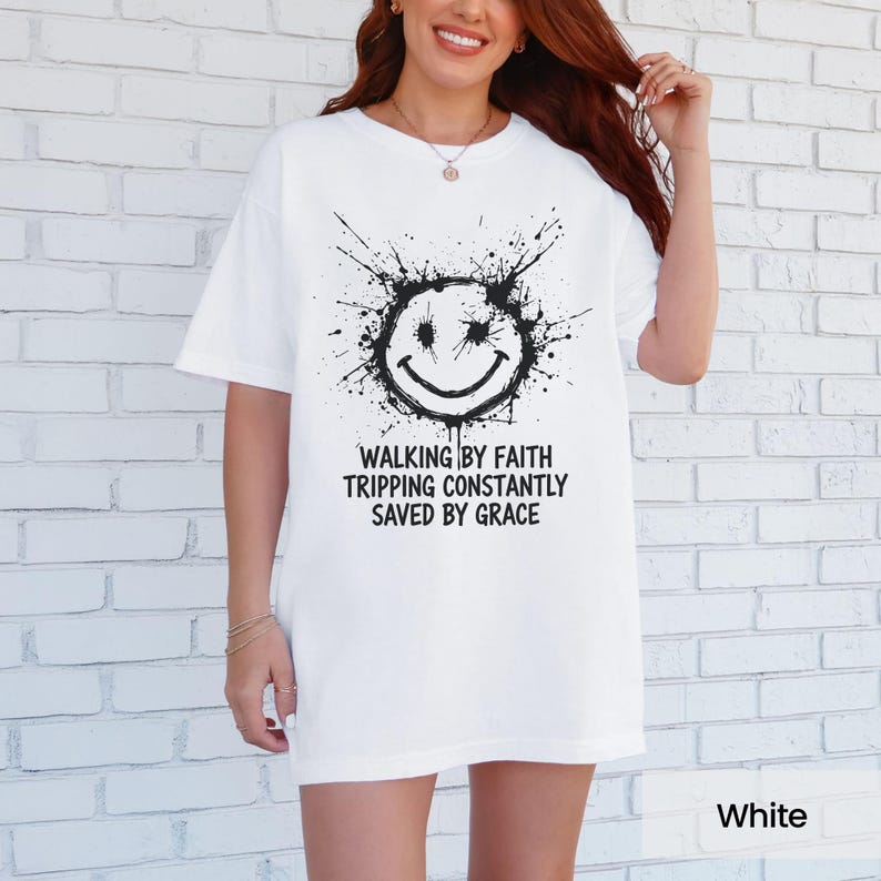 Faith Quote T-Shirt, Inspirational Walking by Faith Design, Saved by Grace Tee, Spiritual Casual Wear, Motivational Graphic Tee
