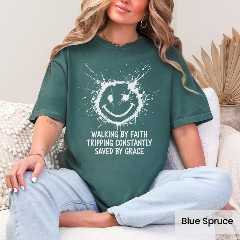 Faith Inspired Graphic Tee, Walking By Faith Tripping Constantly Saved By Grace Shirt, Inspirational Christian T-Shirt, Unisex Casual Wear