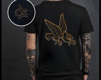 Camiseta con tatuaje de águila, camiseta con estampado de ave tradicional