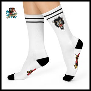 Fun white tattoo sock for matching groups or sports team tattoo outfit idea artist sock birthday present for him or her colorful unisex gift