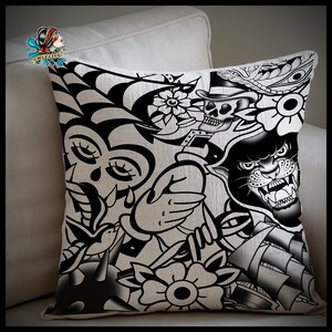 Tattoo Art Woven Throw Pillow, Unique Home Decor