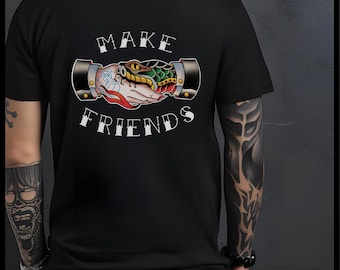 Traditional Tattoo Graphic T-Shirt: Make Friends, Old School Ink