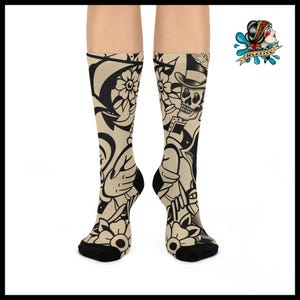 All over print socks with traditional tattoo design socks for birthday present or gift for him or her unisex cotton novelty sock