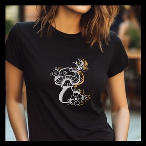 Mushroom Tshirt Black tattoo inspired tshirt design Gift for her perfect gift for the tattoo artist mushroom lover or enthusiast