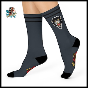Fun blue tattoo sock for matching groups or sports team tattoo outfit idea artist sock birthday present for him or her colorful unisex gift