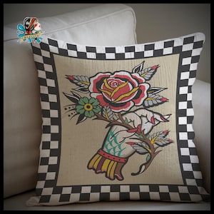 Tattoo Rose Throw Pillow, Traditional Art Home Decor
