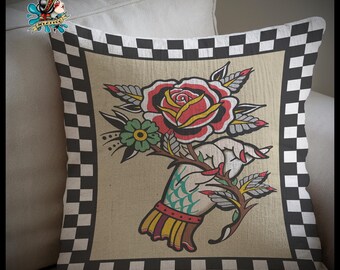 Tattoo Rose Throw Pillow, Traditional Art Home Decor