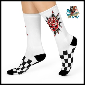 Novelty matching gift socks traditional rose tattoo design socks for matching outfit gift idea for him or her sports team colors