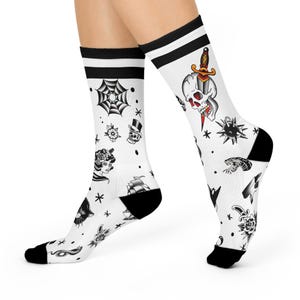Striped all over print tattoo sock design cotton unisex funny sock present idea for him or gift for her