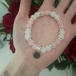 Natural Glass Bead Bracelet, Suicide Awareness, Thinking of you gift, Semicolon charm, Pink Bracelet, Premium Materials - Handmade