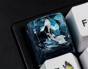 Blauwe en zwarte koi-toetsenbord voor cherry MX-toetsenbord, toetskap SA-profiel, gaminguitrusting blauwe koi-toetsenbord, eerste verjaardagscadeau voor vriend
