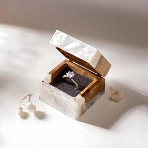Elegant Custom Engagement Ring Box , Handmade Resin And Wood , Unique Proposal & Bridal Gift