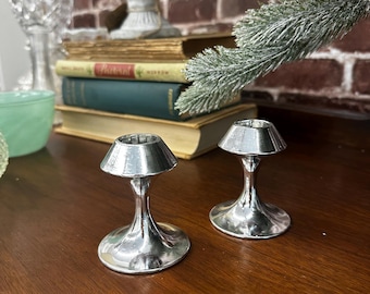 Set of 2 mid century vintage stainless steel candle holders
