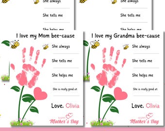 I Love My Grandma Because Handprint, Mothers Day Handprint Art, mothers Day Handprint Craft keepsake, All about my grandma printable