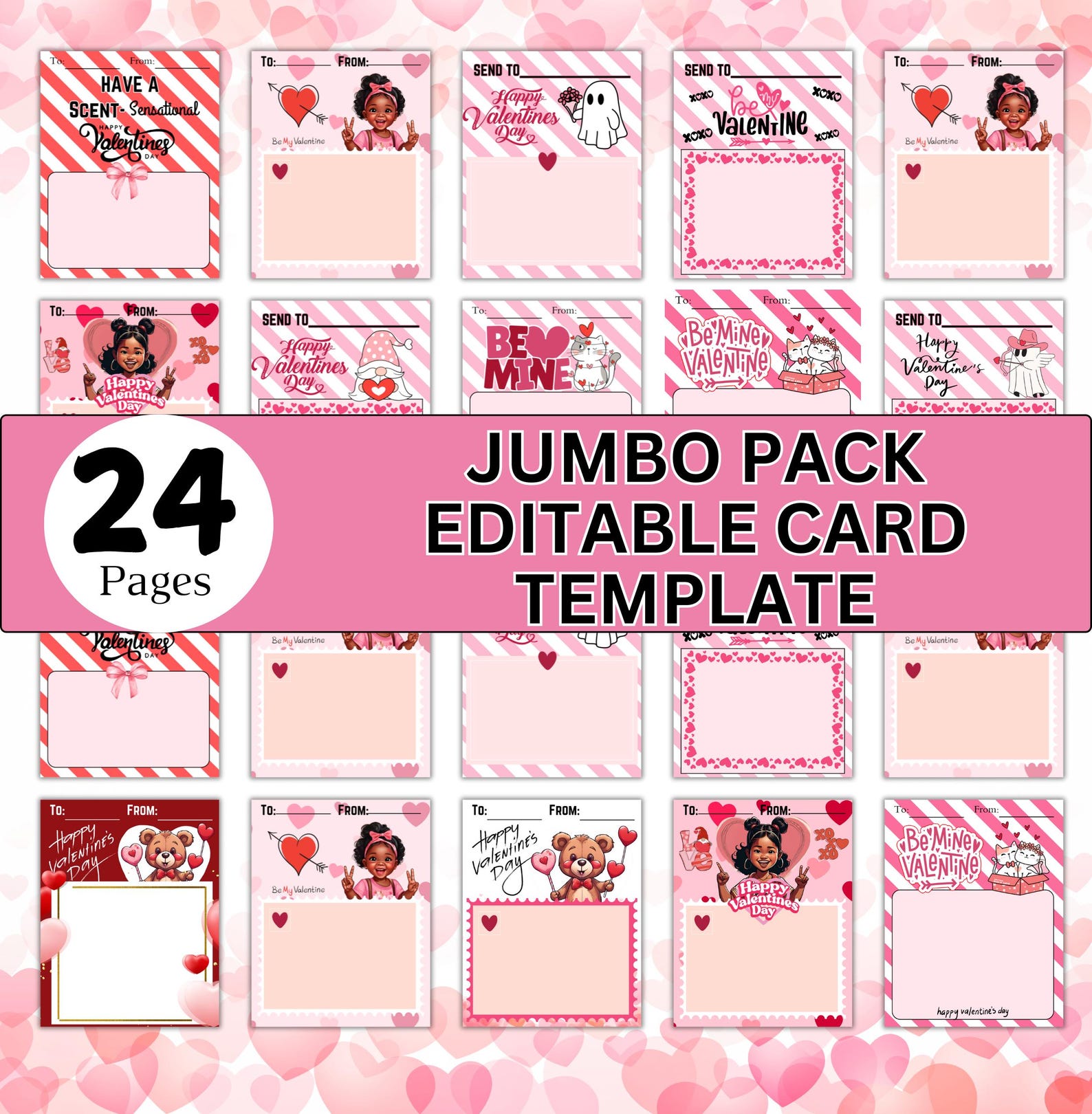 Valentine's Day Jumbo Snack Card Template for Girl's, Jumbo Treat Card ...