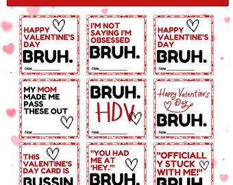 BRUH Valentine Cards, EDITABLE Classroom Valentines, Valentines for Teens, Funny Kids Valentines for School, Printable Valentine's Day Card