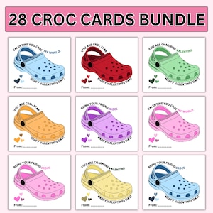 Valentinstag Schuh Clog Charme Kinder Karten, Klasse Geschenk druckbare Schuh Clog Charms Valentinstag Karten für Jungen Mädchen, Valentinstag Geschenkkarten