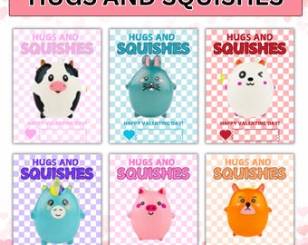 Squishy Valentine Classroom Exchange Card, Hugs and Squishes Tag, School Valentine Printable, Squishy Toy Favour, Non Candy Valentine