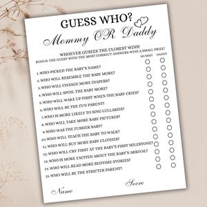 Guess Who Mama oder Papa Spiel Baby Shower Party Spiel Mama oder Papa Spiel Baby Shower Party Spiel Wer hat es gesagt Trivia Spiel Minimalistisches Spiel Mama oder Papa