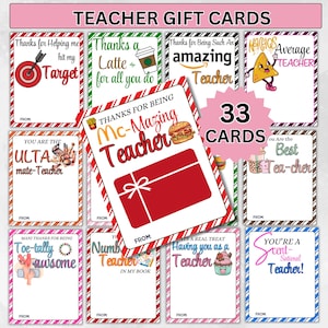33 Teacher Appreciation Week Gift Card Holder, 5x7 Thank You Teacher Appreciation Gift Card, Cute Coffee/Spa/donut Teacher Gift Card Holder