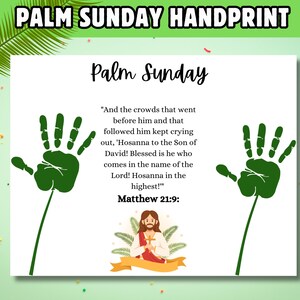 Palm Sunday Handprint Art Craft, Printable Palm Sunday Craft, Easter Story Sunday School Activity, Toddlers Kids Bible Lesson Hosanna craft
