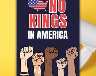 Bestseller "Sin reyes en América desde 1776", cartel de protesta imprimible, póster de protesta contra los reyes para marzo, cartel de manifestación de activistas políticos