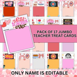 Trendy Jumbo teacher Treat Cards for Teachers appreciation, Teacher appreciation treat cards, Best teacher Gift,Teacher Snack Cards Template