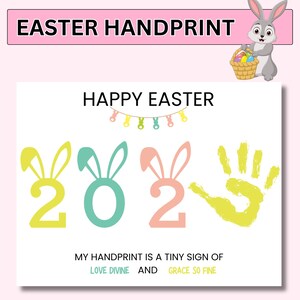Trendy Happy Easter 2025 Handprint Art, Happy Easter Bunny handprint crafts, Toddler Preschool Daycare crafts, 2025 easter handprint, Easter