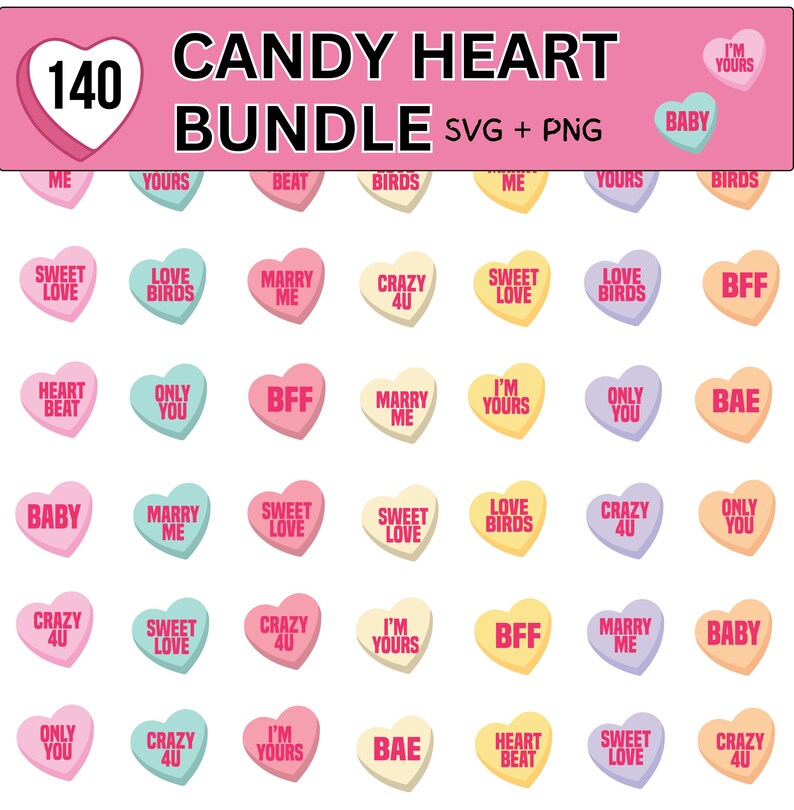 Conversation Valentine Heart SVG PNG Clipart, Valentine Candy Hearts ...