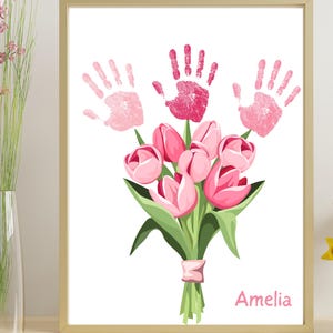 Mother&#39;s Day Flower/Bouquet Handprint Art Craft Keepsake,  Mothers Day Activity Crafts DIY Baby Toddler Hand Prints Preschool Gifts for Mom