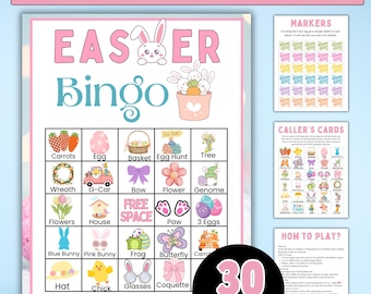 30 Easter Bingo Cards Printable Game, Easter Bingo Boards Activity for Kids, Bingo Easter Classroom Activity, Easter Printable Kids Game