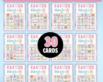 30 Easter Bingo Cards Printable Game, Easter Bingo Boards Activity for Kids, Bingo Easter Classroom Activity, Easter Printable Kids Game