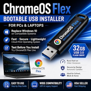 ChromeOS Flex Ready to Use Installer 32GB USB 3.0 Bootable Drive for Windows Mac Linux Preconfigured by TRS Tools Refresh Old PCs