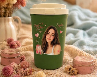 Taza de viaje personalizada con foto para cumpleaños, regalo de cumpleaños número 16 para chica, regalo de cumpleaños número 16 para chica, regalo de cumpleaños número 21 para chica, regalo de cumpleaños para ella