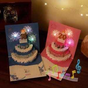 Biglietti d'auguri pop-up luminosi, candele soffiabili e musica, regali per lui, regali per lei, regali per la mamma, regali di compleanno, set di biglietti d'auguri 3D