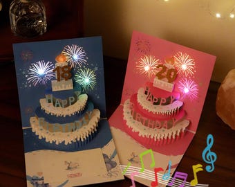3D Pop Up Birthday Card with Blowable Candle: Plays &quot;Happy Birthday&quot; Song