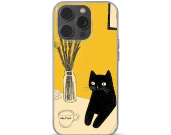 Funda para teléfono Black Cat Coffee Lover para iPhone 16e, 14, 13, 12, 11, SE, Samsung S25, A15, S21, S23 Ultra, Google Pixel 8, 9 Pro