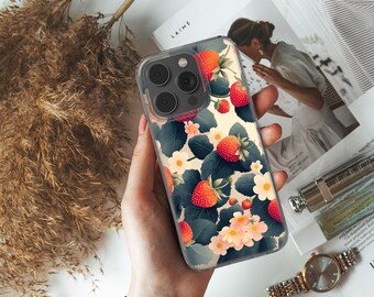 Estuche para teléfono con imágenes prediseñadas de fresas La funda con diseño de fresas se adapta al iPhone 16 Pro, iPhone 14, Samsung S25, A53, S21, S23 Ultra, Google Pixel 9 Pro