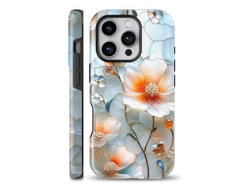 Funda para teléfono con efecto de vidrio y diseño de flores de vitrales compatible con iPhone 16 Pro, iPhone 15, Samsung S24 ultra, S21, S23 Ultra, Google Pixel 9, 7 Pro