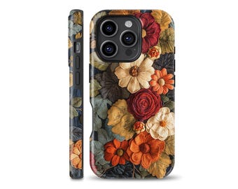 Funda para teléfono con diseño bordado Wildflower, compatible con iPhone 16 Pro, iPhone 15, Samsung S24 ultra, S21, S23 Ultra, Google pixel 9, 7 Pro