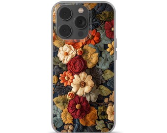 Funda para teléfono con diseño bordado Wildflower compatible con iPhone 16 Pro, iPhone 14, Samsung S25, A53, S21, S23 Ultra, Google Pixel 9 Pro