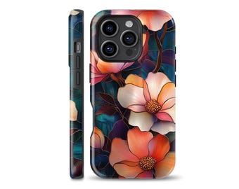 Funda para teléfono con efecto de vidrio y diseño de flores de vitrales compatible con iPhone 16 Pro, iPhone 15, Samsung S24 ultra, S21, S23 Ultra, Google Pixel 9, 7 Pro