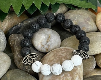 Howlite Lava Rock Mala Bracelet / Wrist Mala