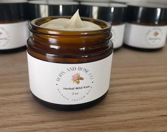 Herbal Wild Yam Whipped Tallow Balm | Natural Moisturizer for Dry Skin | Hormone Support | Infused with Chaste Tree & Red Clover | Handmade
