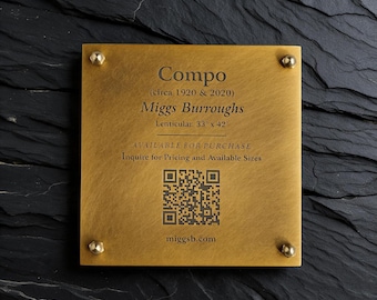 Targa in ottone incisa su misura, insegna personalizzata in ottone massiccio, etichetta per museo, targa commemorativa, insegna con logo e codice QR, dimensioni e forma personalizzate