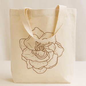 Floral Cotton Canvas Tote Bag: Elegant Reusable Shopping Bag