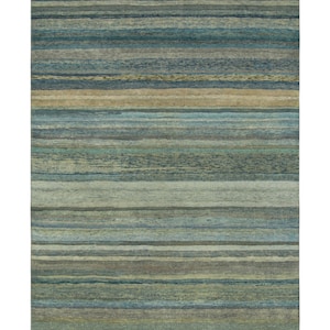 Rug & Kilim’s Textural Rug with Stripes and Striae in Teal and Light Blue Tones
