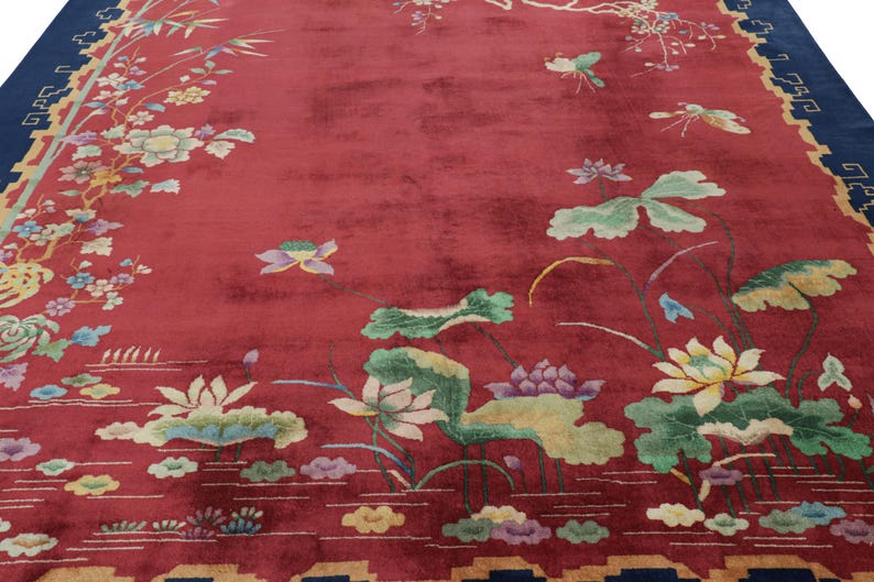 Antique Chinese Art Deco Rug in Red With Floral Patterns | Rug & Kilim ...